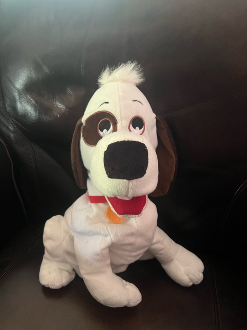 Plush White and Brown Full Body Puppy Puppet with red collar